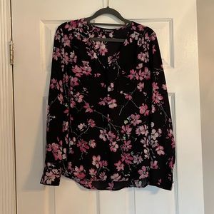 Express black floral button down blouse